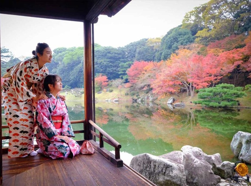 日本最大の特別名勝、栗林公園を着物/浴衣でお散歩